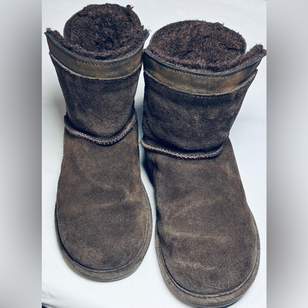 BearPaw Shantelle Brown Suede Wool Lined Boots Women's Size 6 GOOD